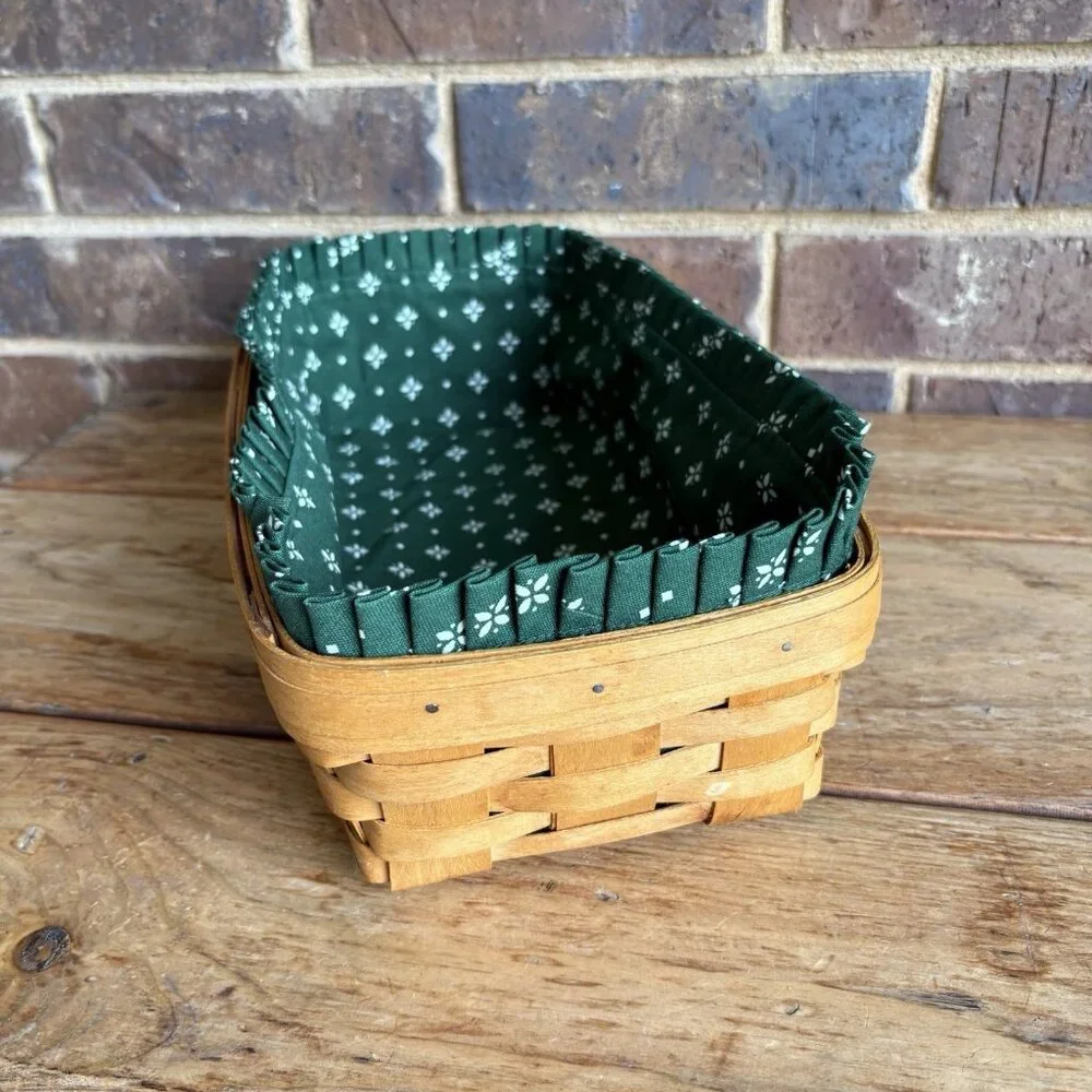 Longaberger 1995 Bread Basket & Heritage Green Liner 14.5 X 7.75 X 3.5 In